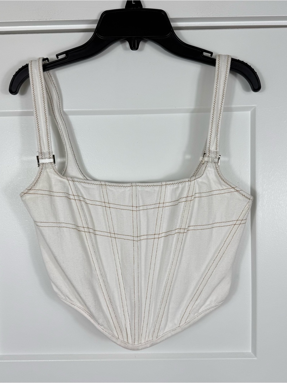 White Fox White Corset Bustier Crop Top Contrast Stitch Cotton Women’s XS